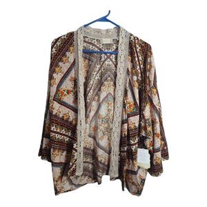 Altar'd State Open Front Crochet Trim Floral Boho Hippie Festival Party Kimono L